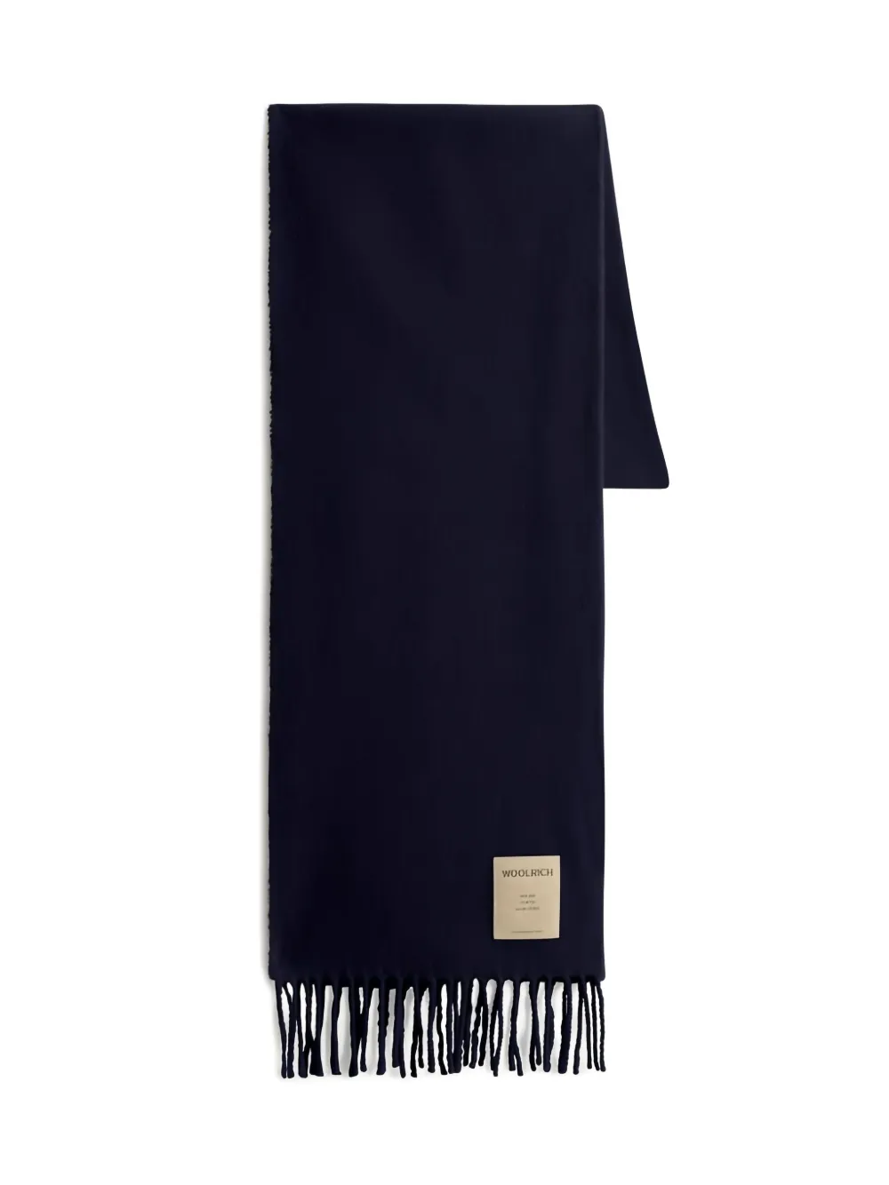 Woolrich Logo-patch Fringed Scarf In Blue