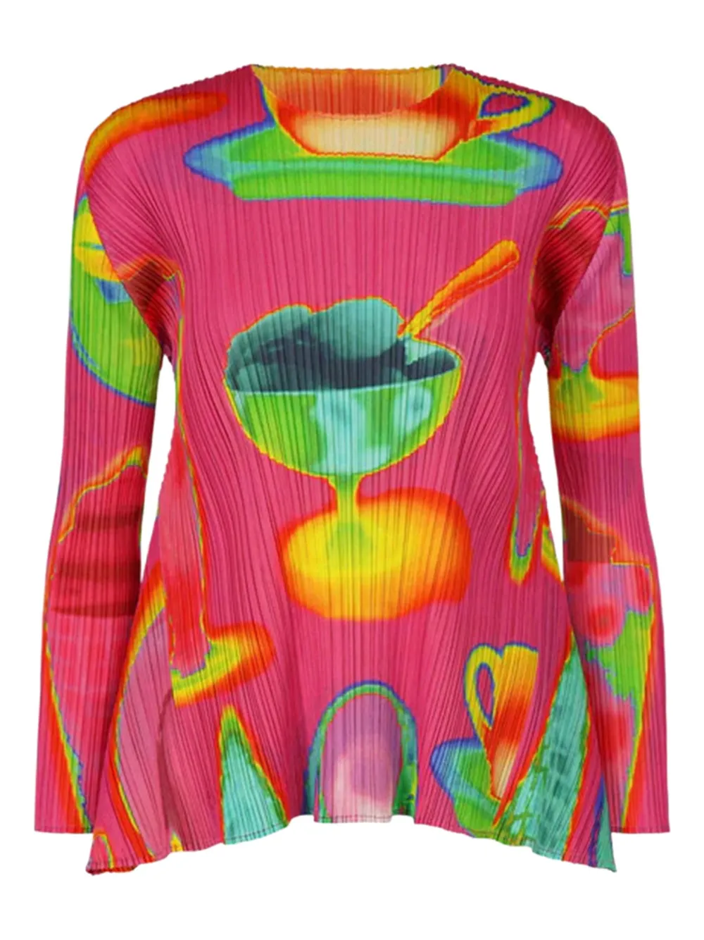 Issey Miyake Pleated Graphic Shirt In Pink