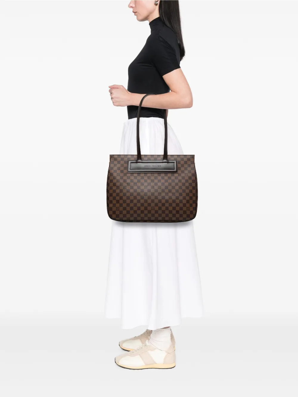 Pre-owned Louis Vuitton 1999 Damier Ebene Parioli Gm Tote Bag In Brown