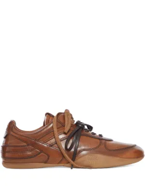 Miu Miu Gymnasium buckle-strap Leather Sneakers | Brown | FARFETCH