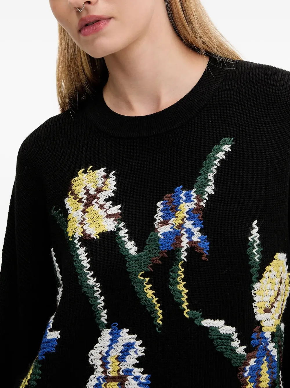 Desigual Floral Sweater In Black