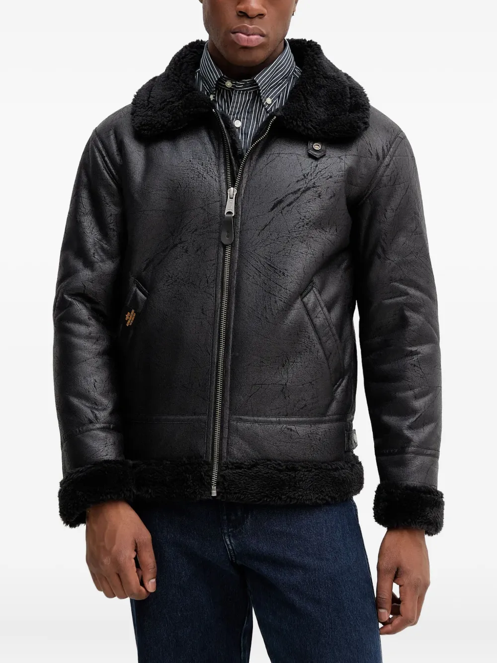 Alpha Industries B-3 faux-leather bomber jacket | Black | Image 1