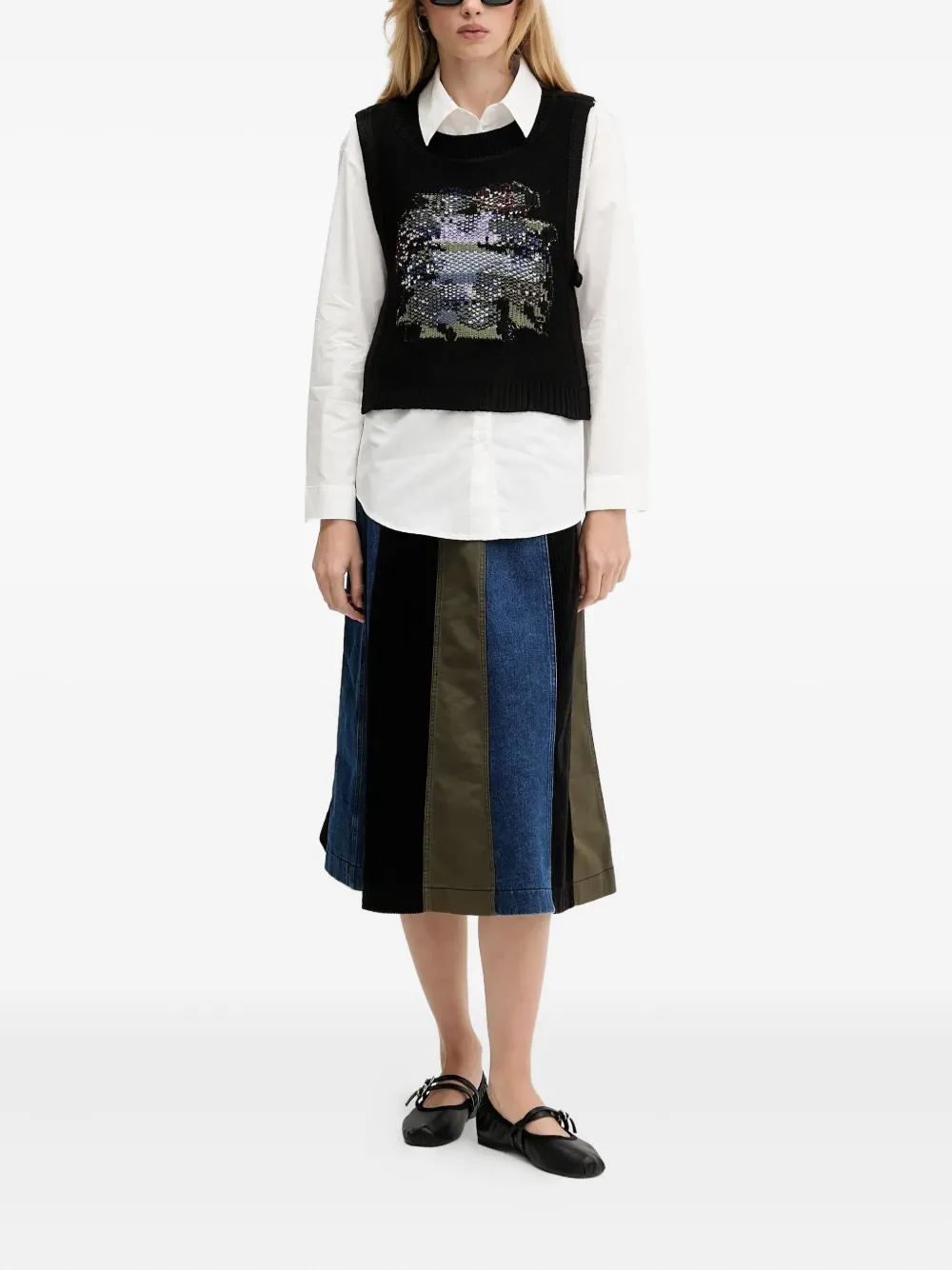 Desigual patchwork-panelled skirt - Zwart
