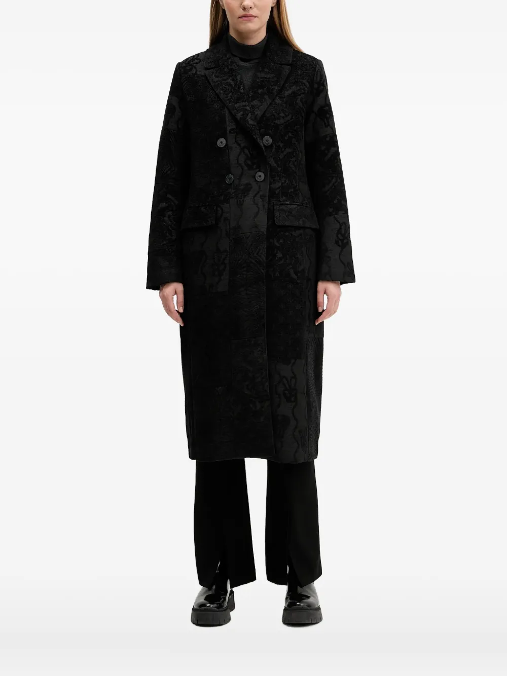 Desigual double-breasted patterned coat | Black | Image 1