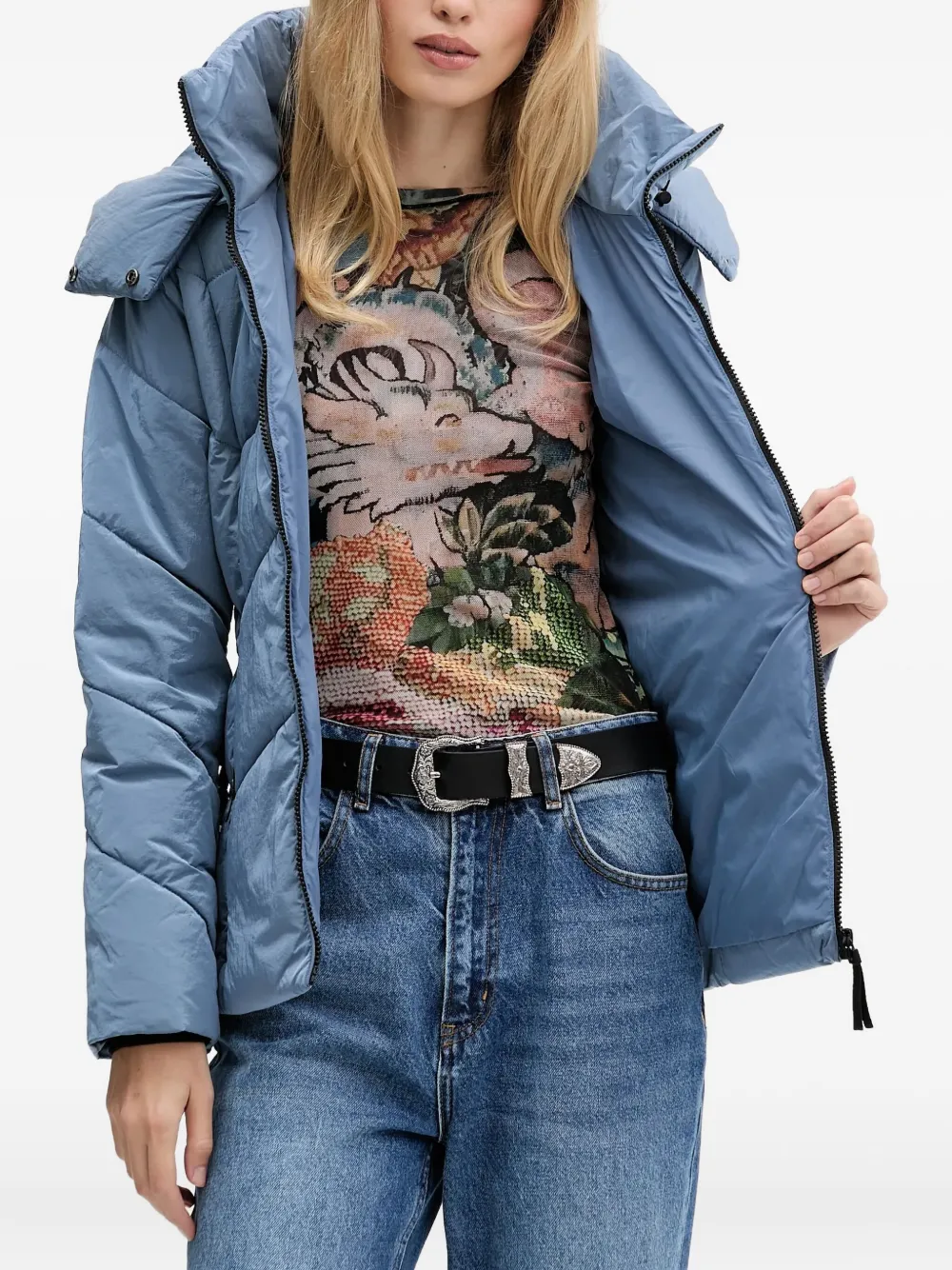 Desigual Gewatteerd jack met logopatch Blauw