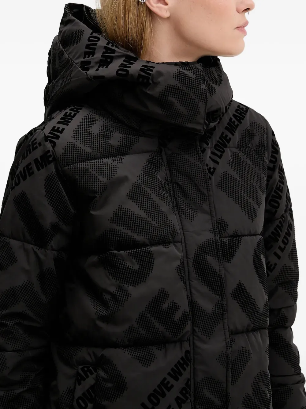 Desigual Gewatteerde jas met print Zwart