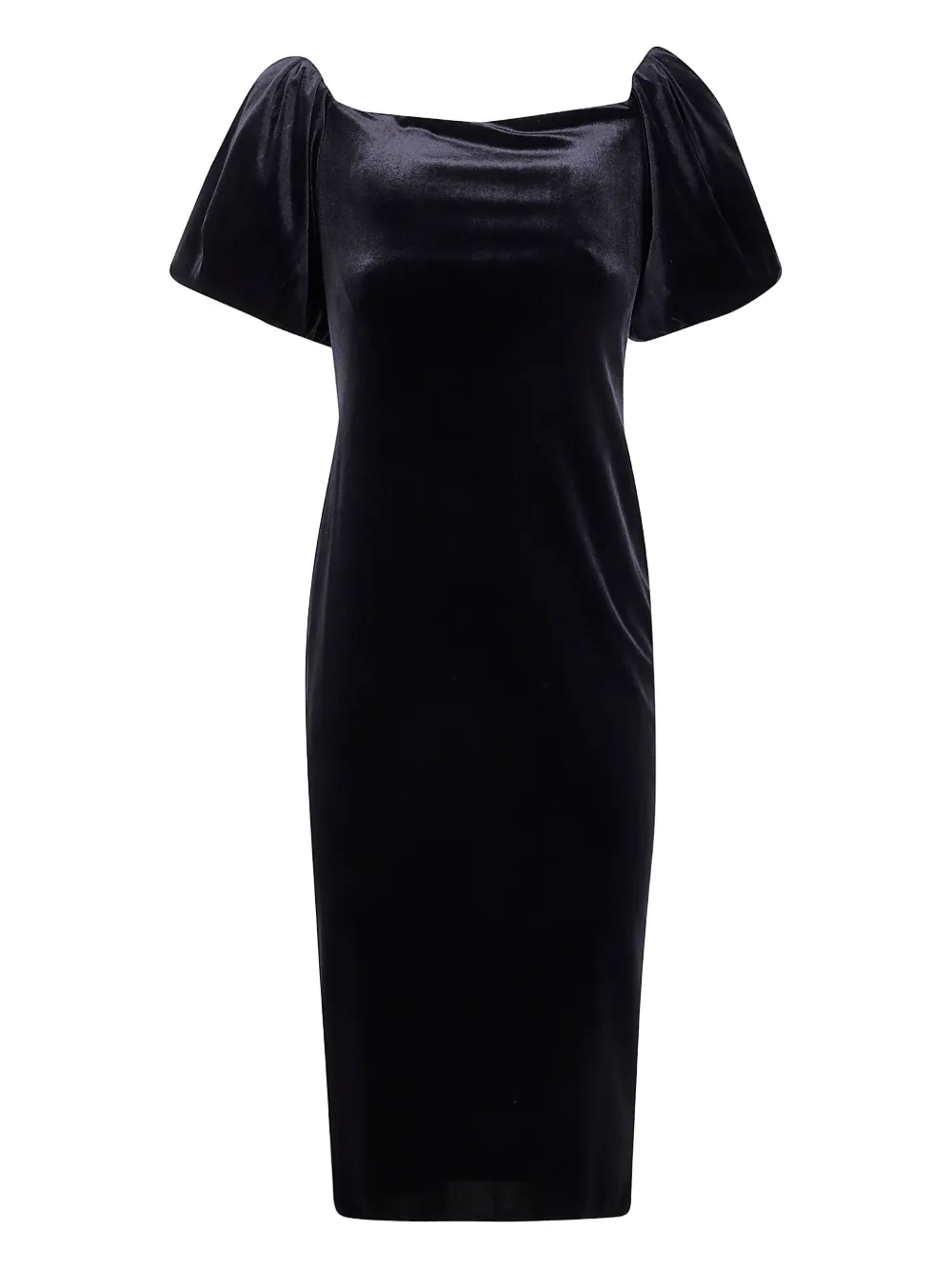 Ralph Lauren Puff-sleeve Midi Dress In Black