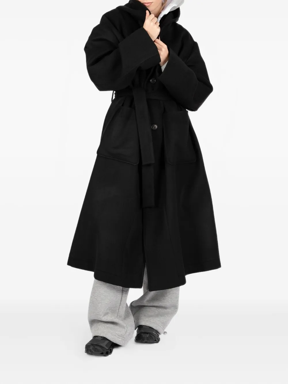 Société Anonyme Sunday Morning Hooded-belted Coat In Black
