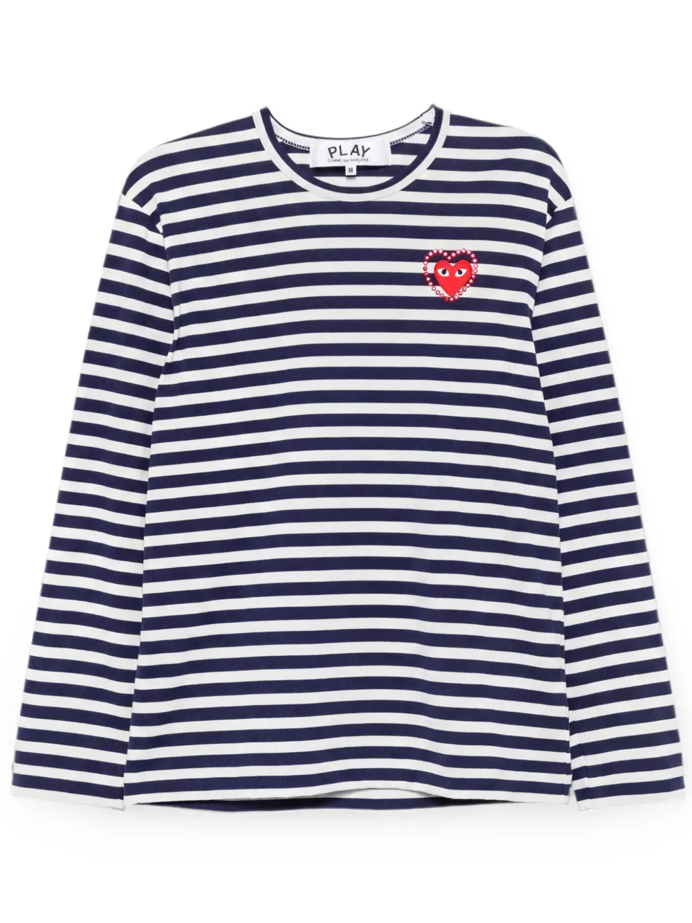 Comme Des Garçons Gestreept T-shirt met lange mouwen en hartpatch Blauw