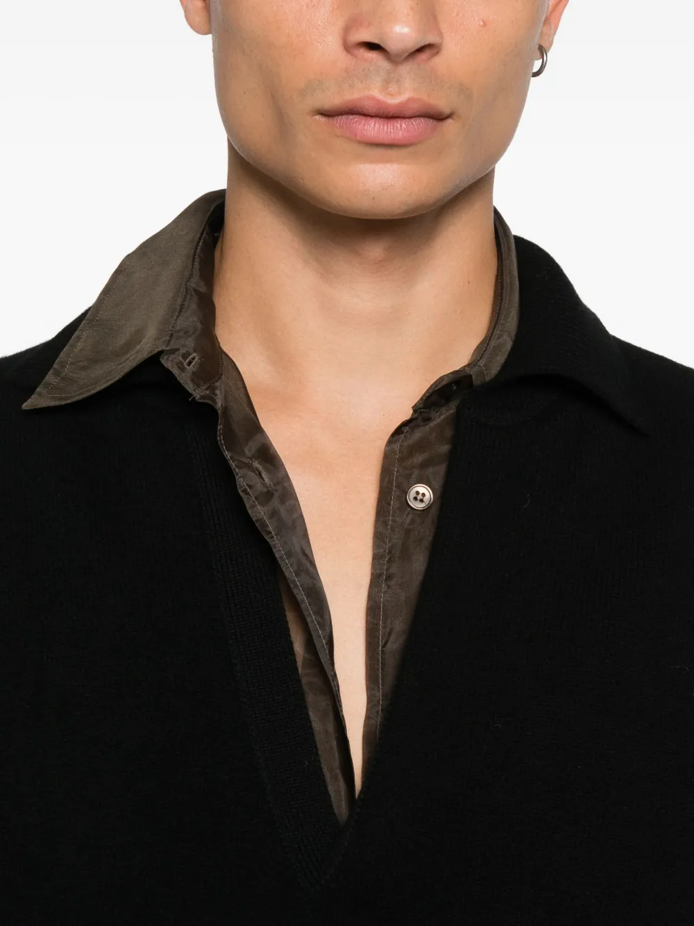 Stein V-neck Collared Sweater In Black