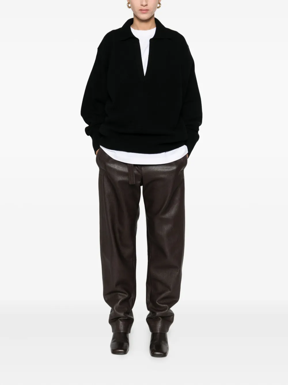 Stein V-neck Collared Sweater In Black