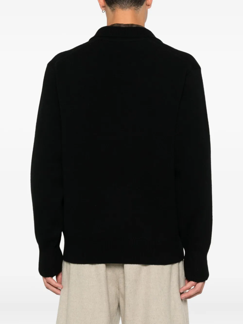 Stein V-neck Collared Sweater In Black