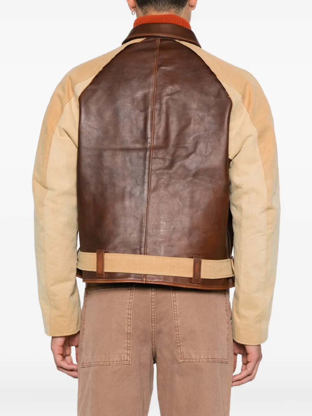 Pocketed Belted Leather Jacket