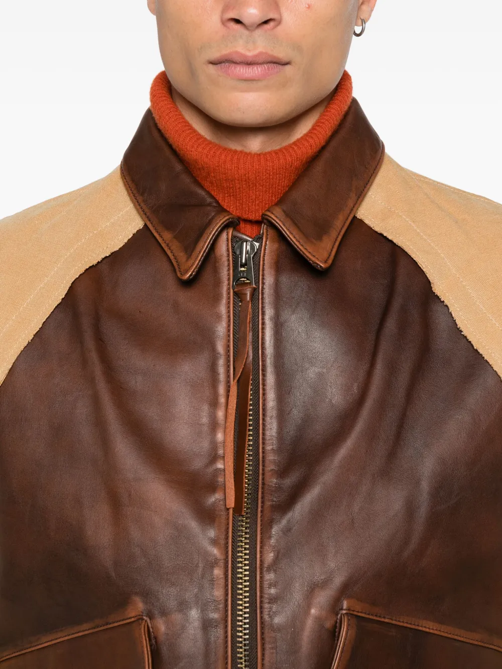 Pocketed Belted Leather Jacket