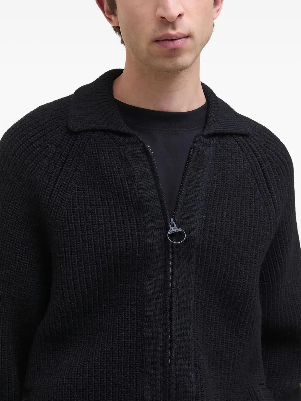 Barbour Ribbed Knit Half-zip Sweater With Classic Funnel Neck And Elbow Patches In Black