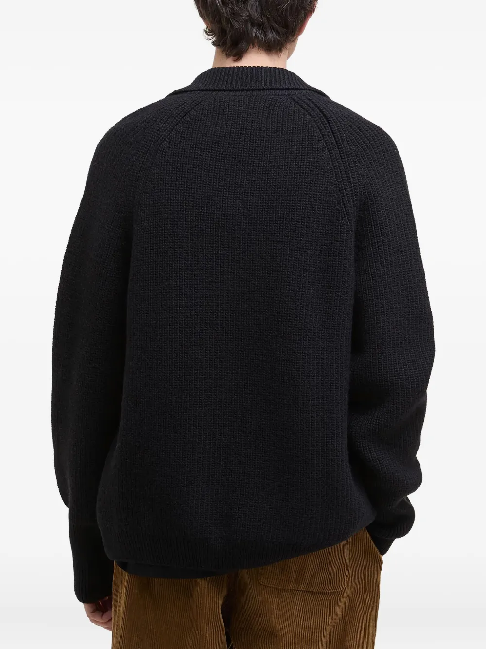 Barbour Ribbed Knit Half-zip Sweater With Classic Funnel Neck And Elbow Patches In Black