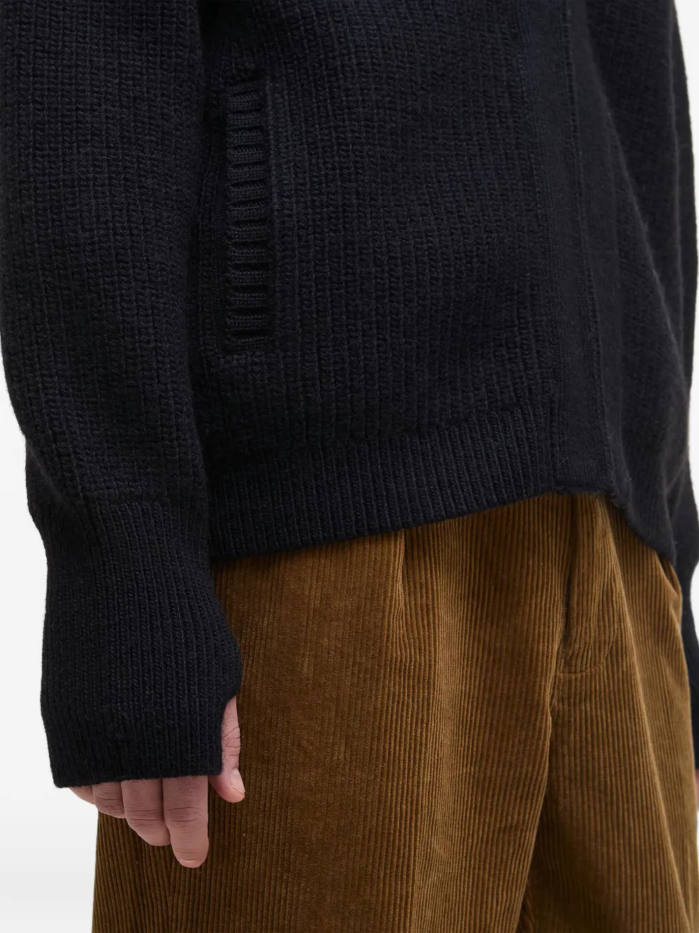 Barbour Ribbed Knit Half-zip Sweater With Classic Funnel Neck And Elbow Patches In Black