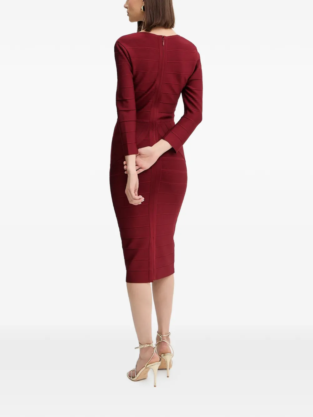  Hervé Léger Athena V-neck Midi Dress - Red 