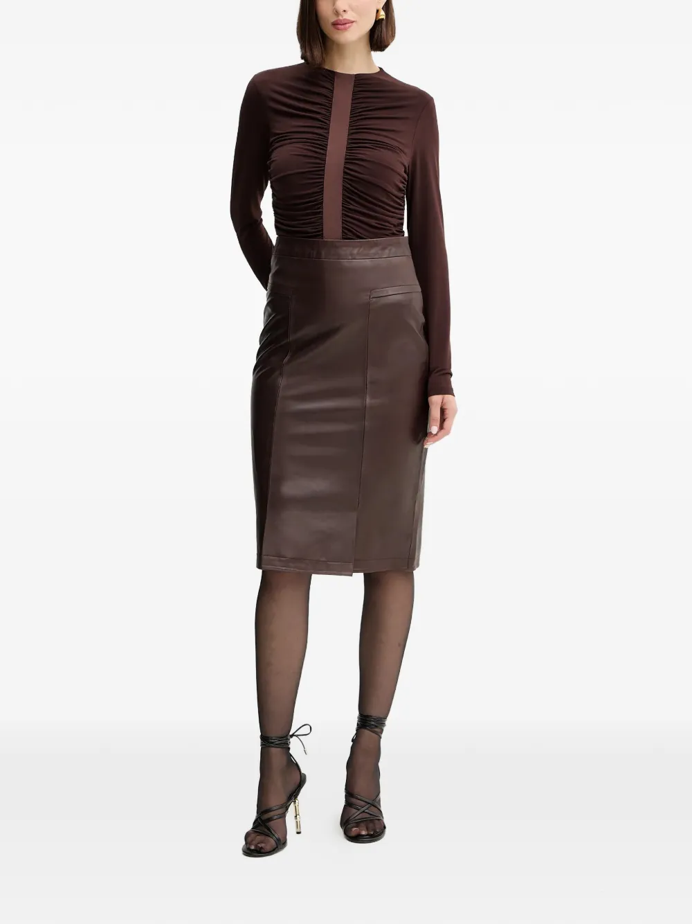 Herve Leger paneled midi skirt - Bruin