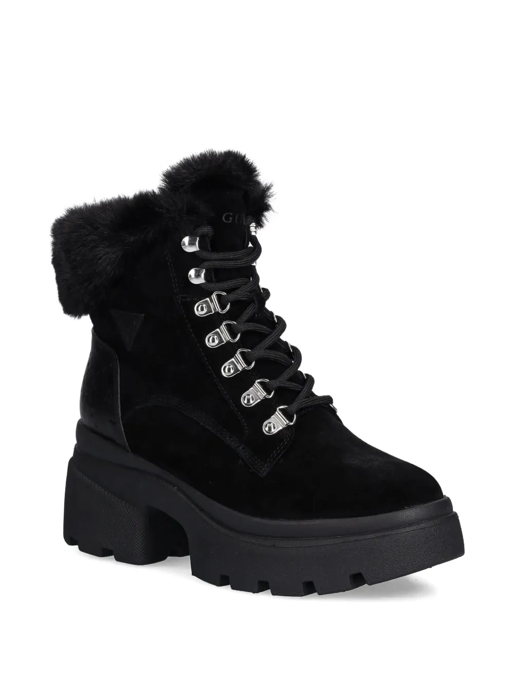 Guess Usa Yareli Faux Fur-trim Ankle Boots In Black