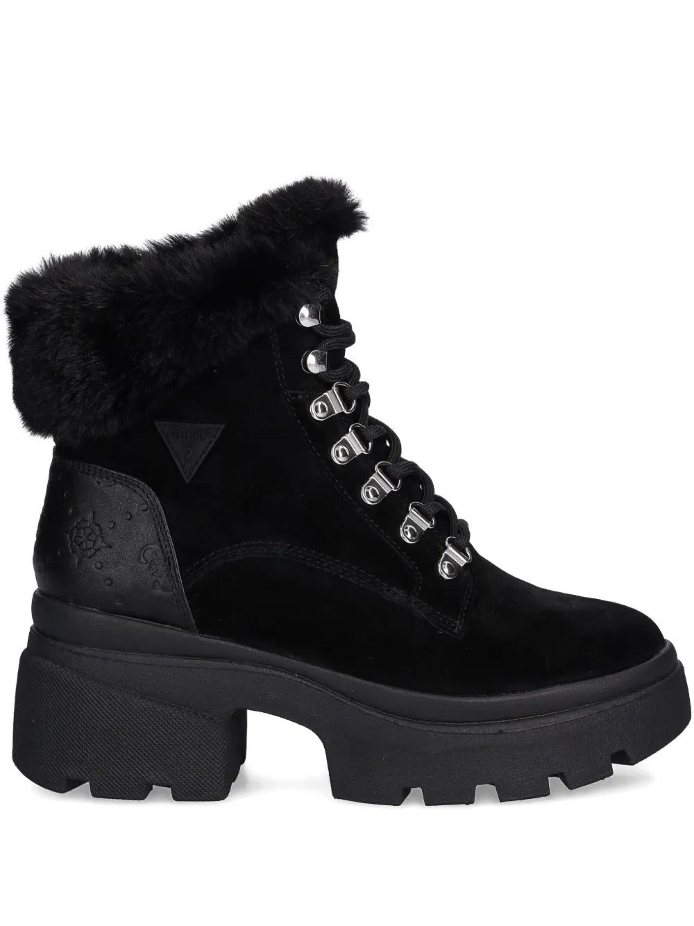 Guess Usa Yareli Faux Fur-trim Ankle Boots In Black