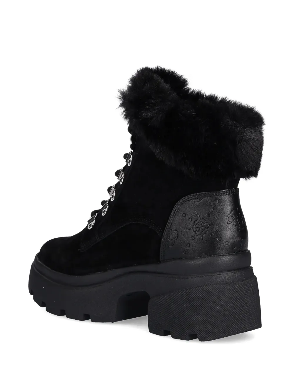 Guess Usa Yareli Faux Fur-trim Ankle Boots In Black