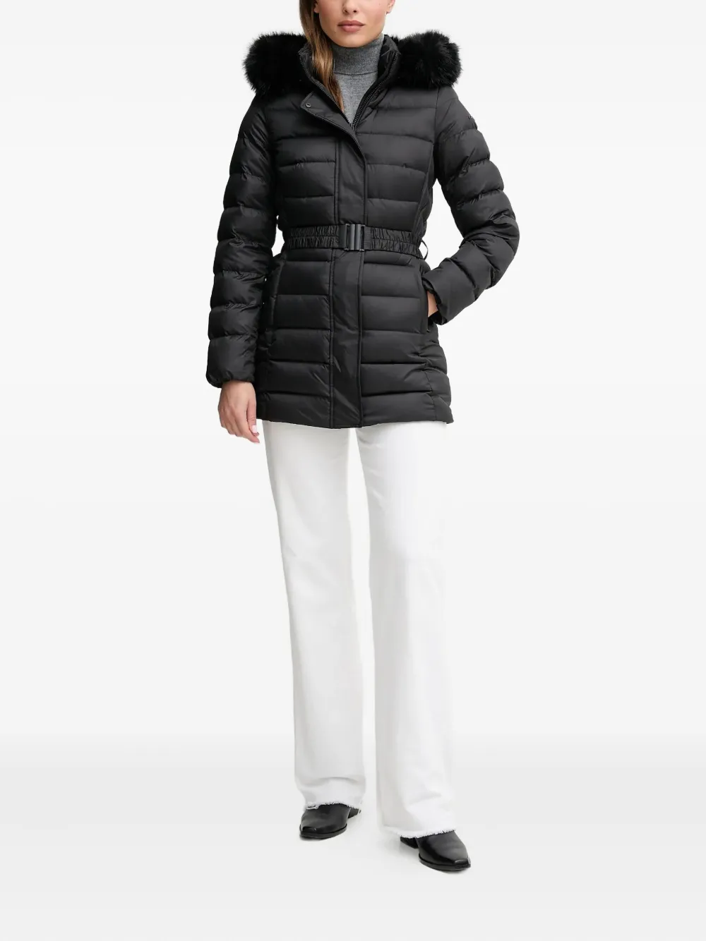 Geox Catria hooded belted coat - Zwart