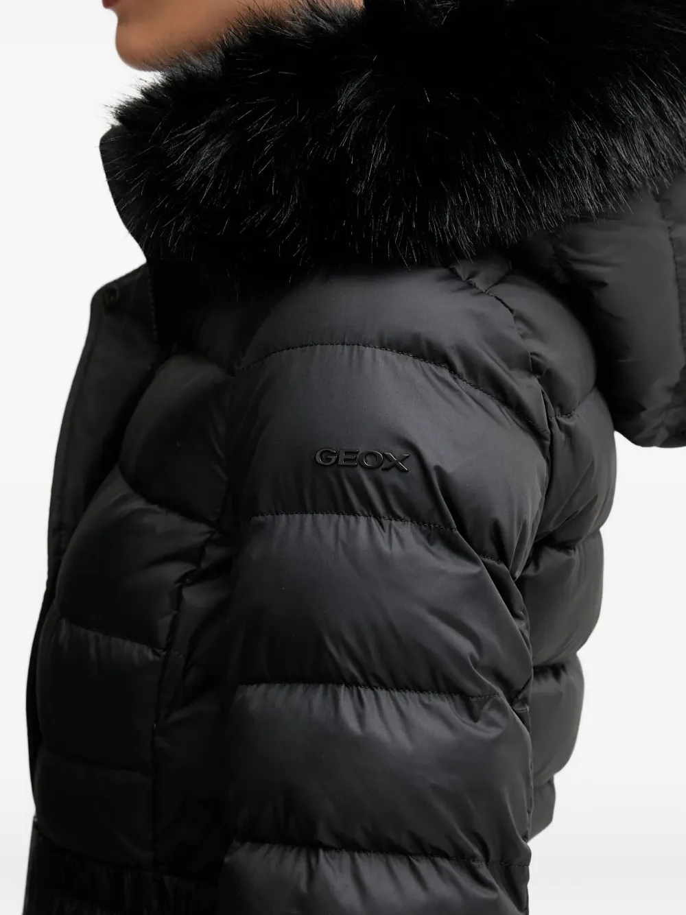 Geox Catria jas met capuchon en ceintuur Zwart