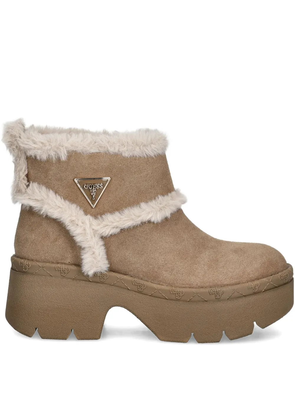 Guess Usa Bridgete Faux Fur-trim Ankle Boots In Brown