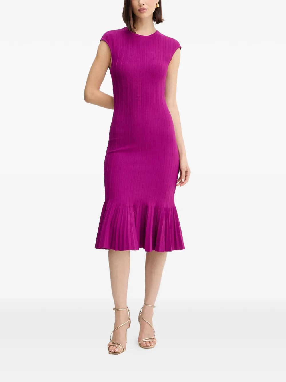 Herve Leger Bridget ribbed pleated midi dress - Purple