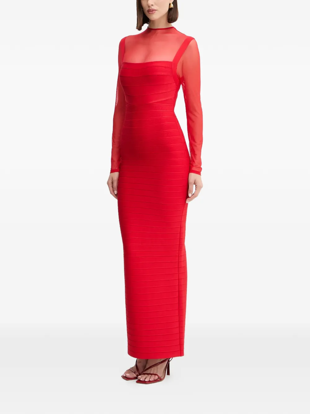 Herve Leger Ella long-sleeve maxi dress - Rood