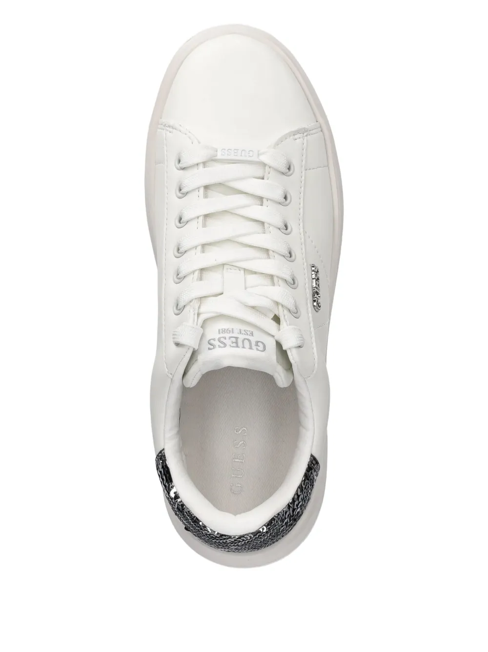 Guess Usa Elbina Leather Sequin-heel Sneakers In White