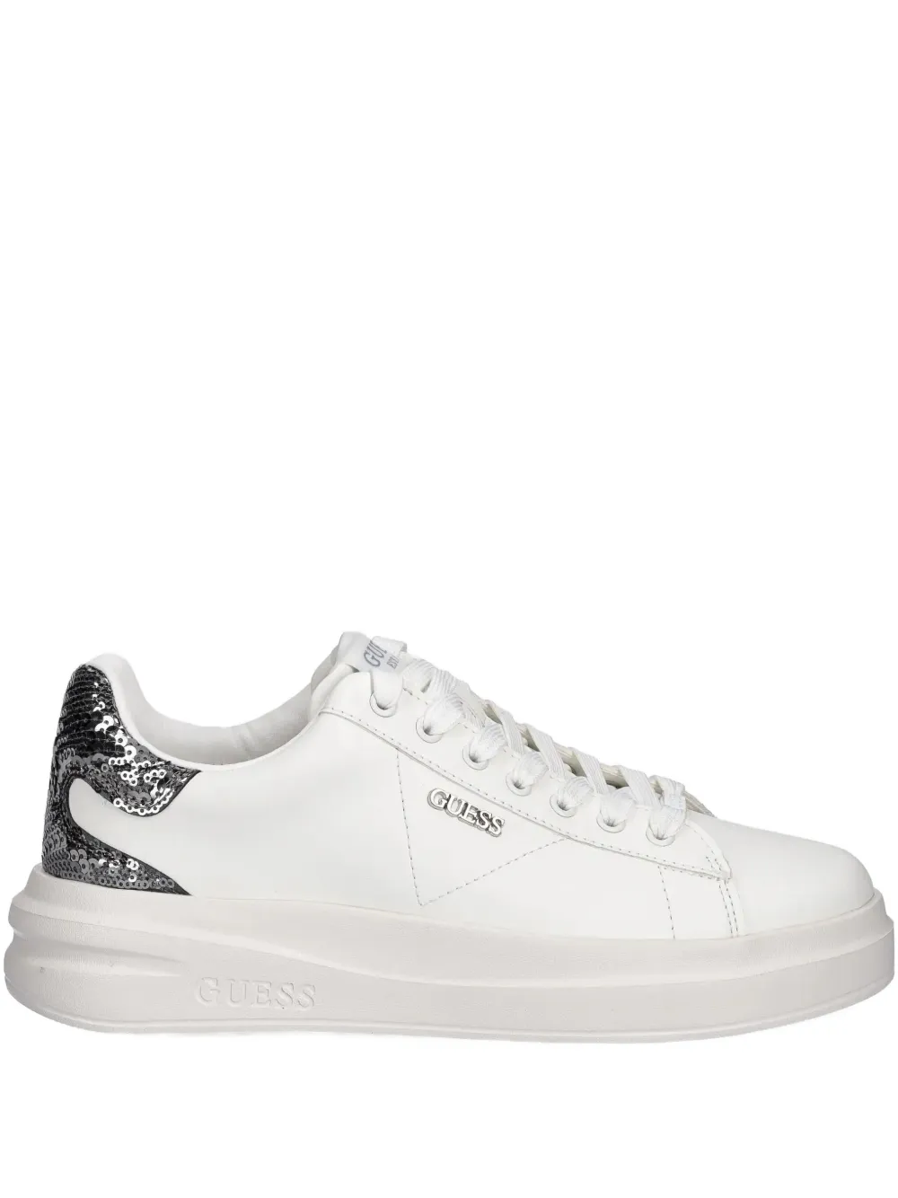 Guess Usa Elbina Leather Sequin-heel Sneakers In White