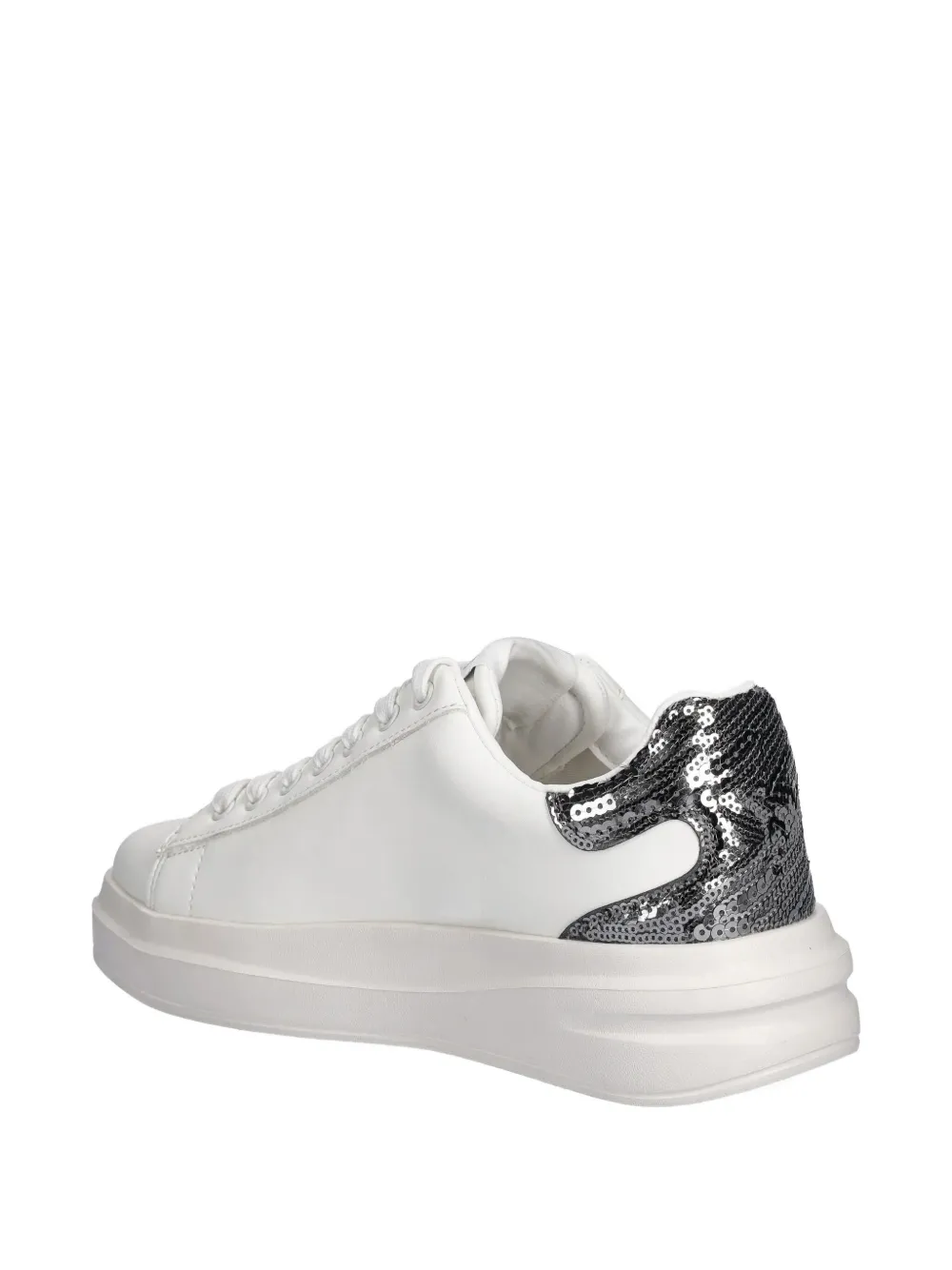 Guess Usa Elbina Leather Sequin-heel Sneakers In White