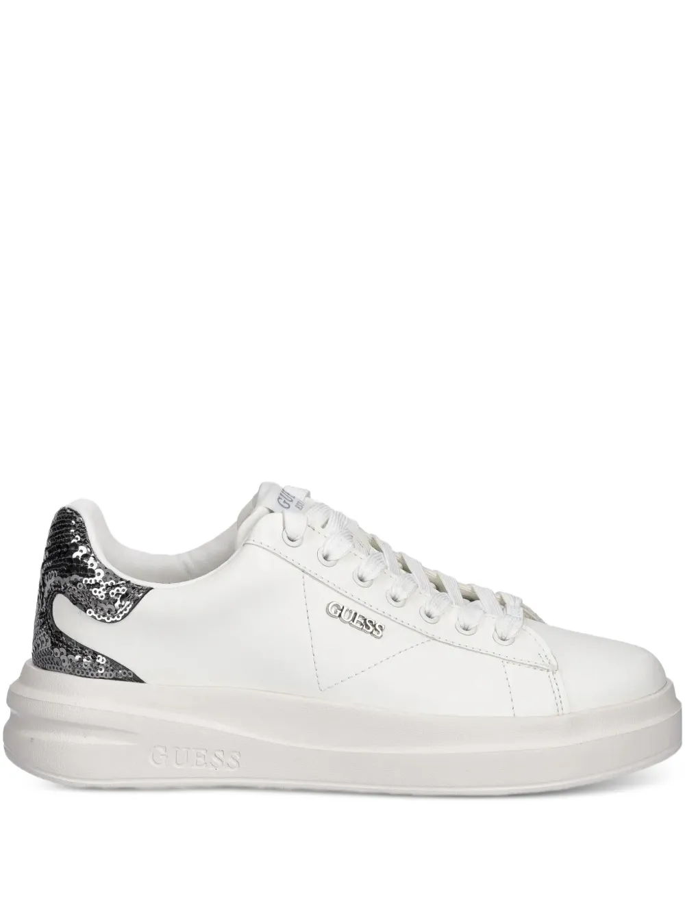 GUESS USA Elbina leather sequin-heel sneakers | White | Image 1