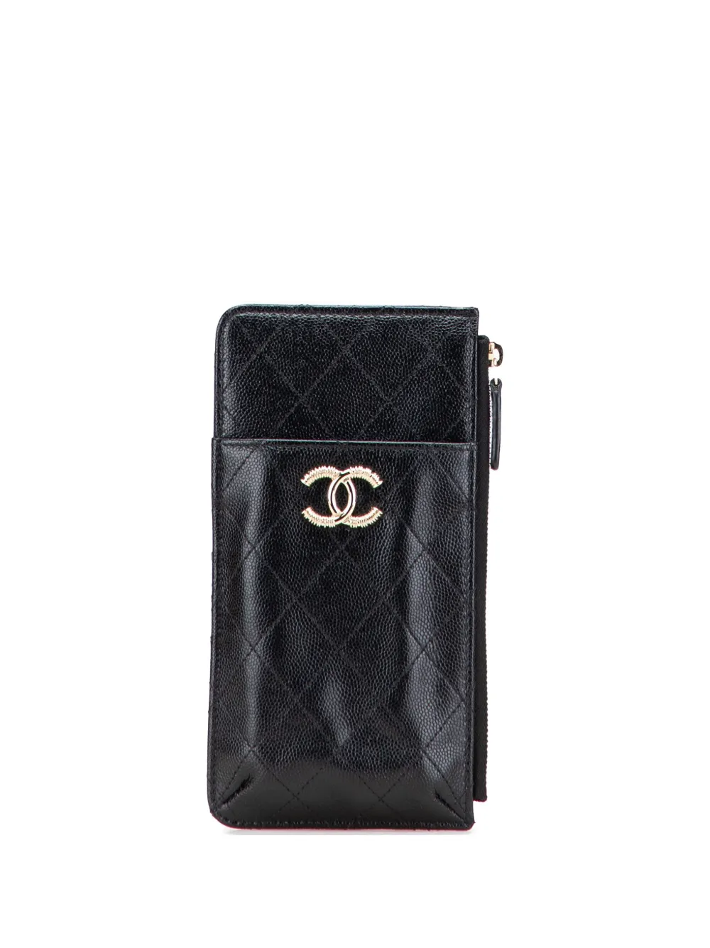Pre-owned Chanel 2021 Cc Quilted Caviar Card Holder In Black