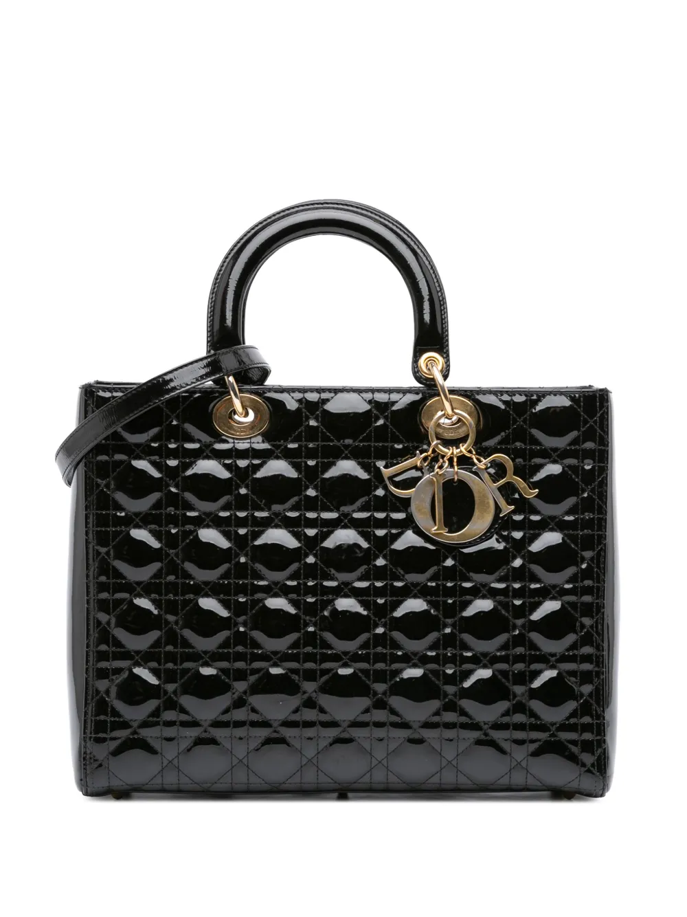 Christian Dior Pre-Owned 2012 ラージ パテント カナージュ レディ ディオール サッチェルバッグ - ブラック