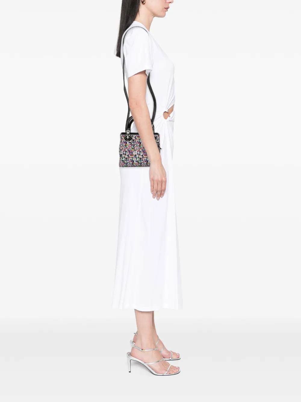 Pre-owned Dior 2012 Mini Multicolor Metallic Fabric And Patent Leather Lady Satchel In Black