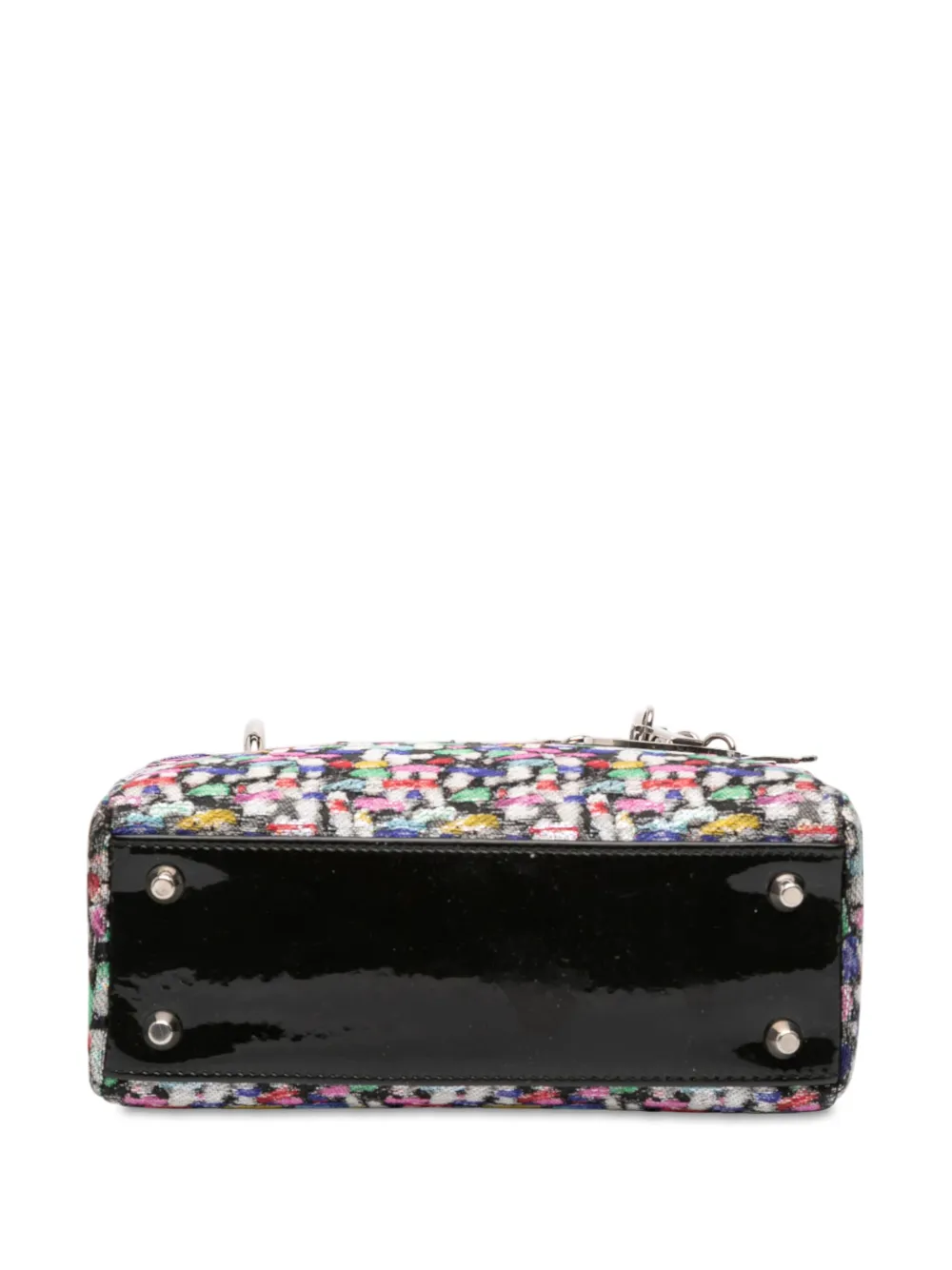 Pre-owned Dior 2012 Mini Multicolor Metallic Fabric And Patent Leather Lady Satchel In Black