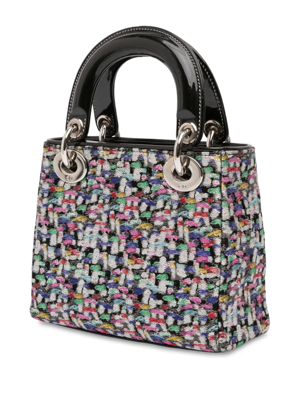 Pre-owned Dior 2012 Mini Multicolor Metallic Fabric And Patent Leather Lady Satchel In Black