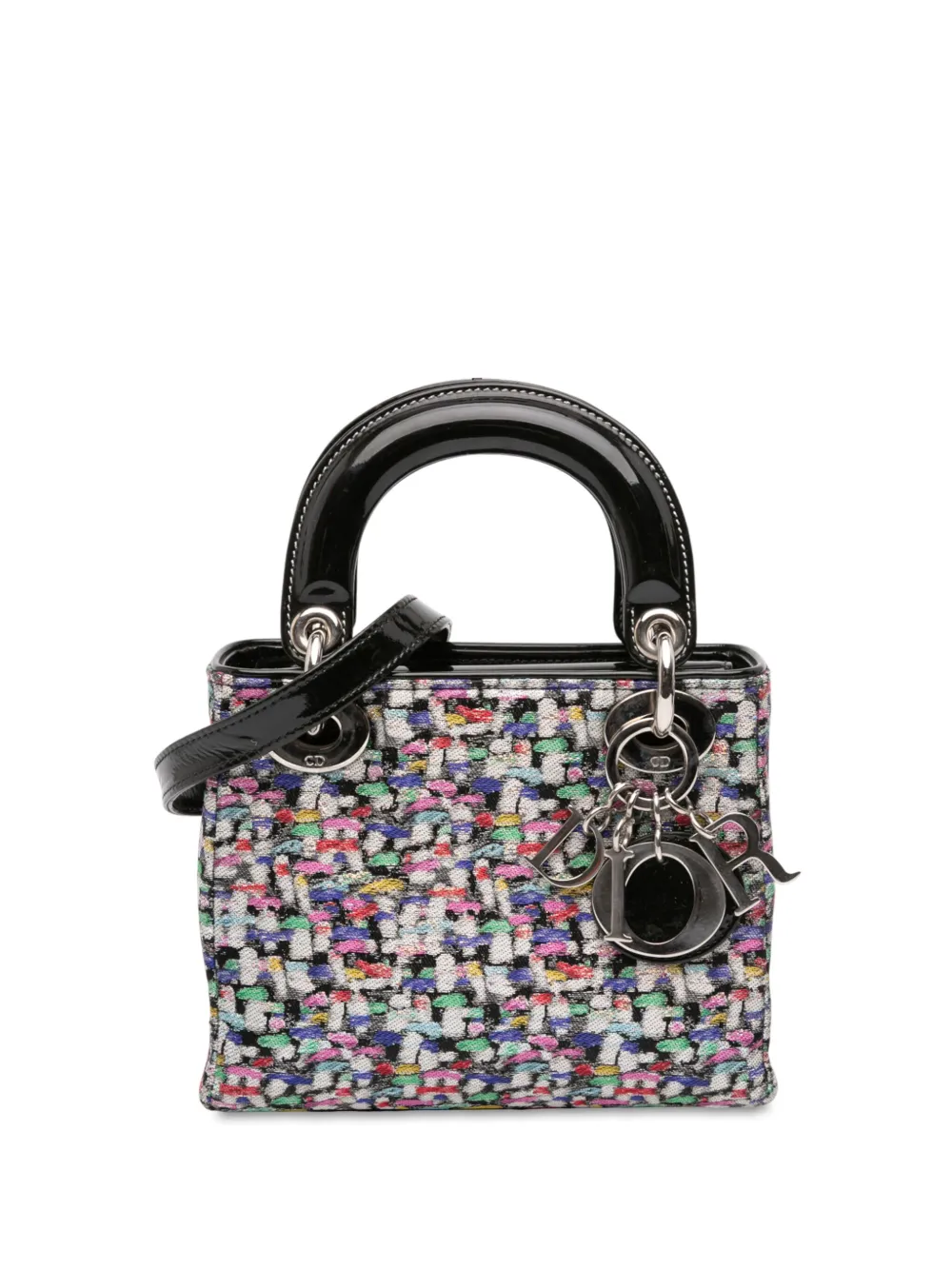 Pre-owned Dior 2012 Mini Multicolor Metallic Fabric And Patent Leather Lady Satchel In Black