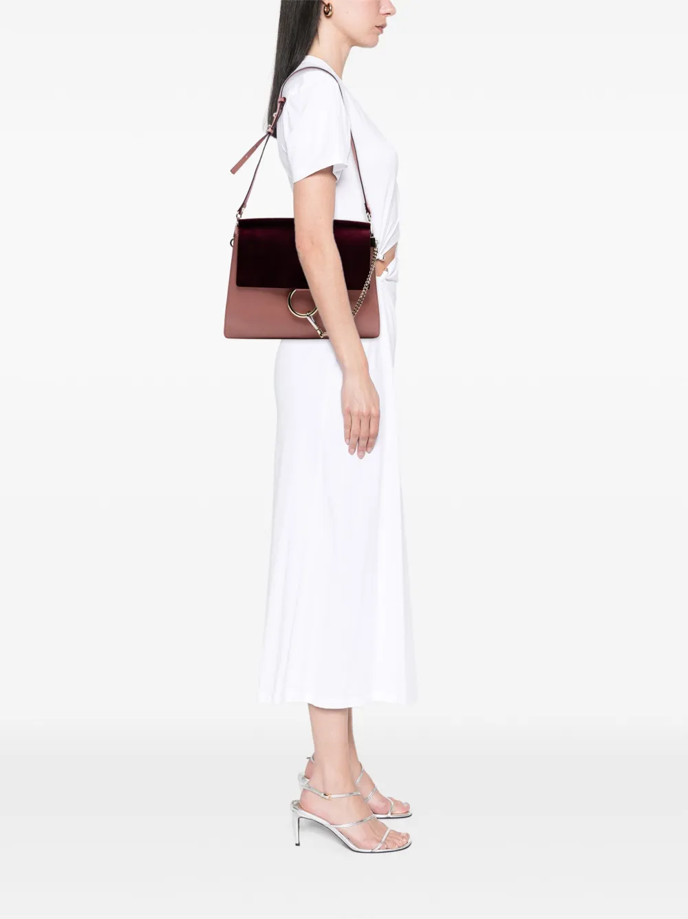 Pre-owned Chloé 2016 Medium Calfskin And Suede Faye Crossbody Bag In Pink
