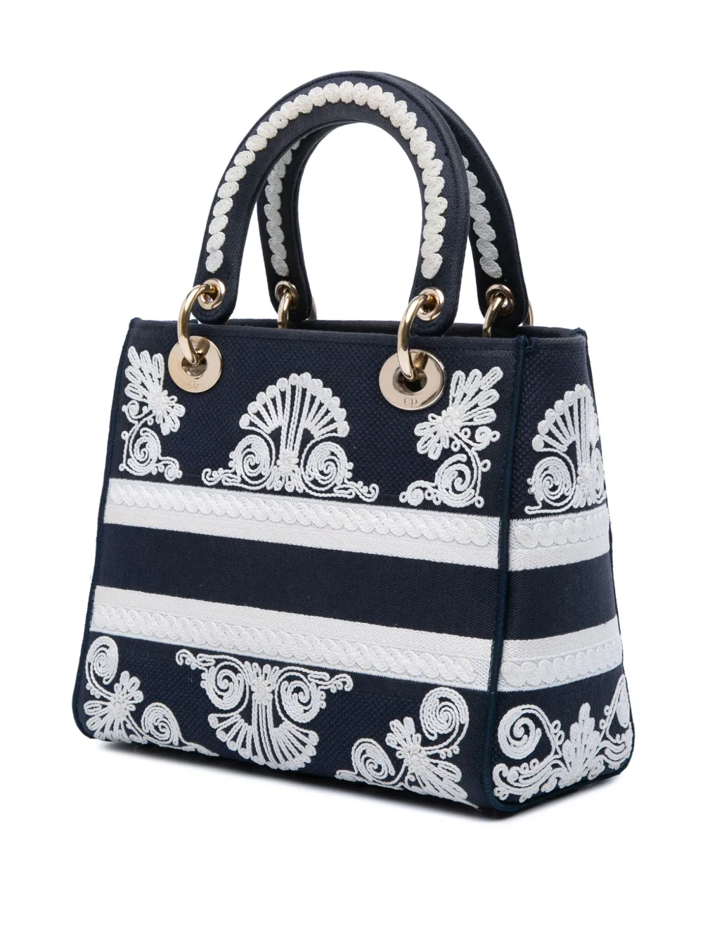 Pre-owned Dior 2021 Medium Embroidered Canvas Cornely Lady D Lite Satchel In Blue