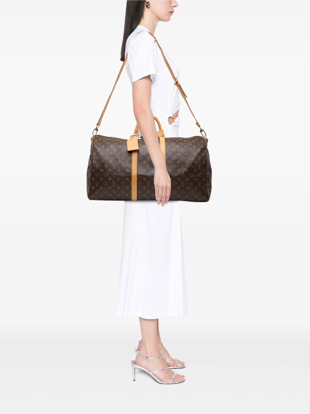 Pre-owned Louis Vuitton 2004 Monogram Keepall Bandouliere 55 Travel Bag In Brown