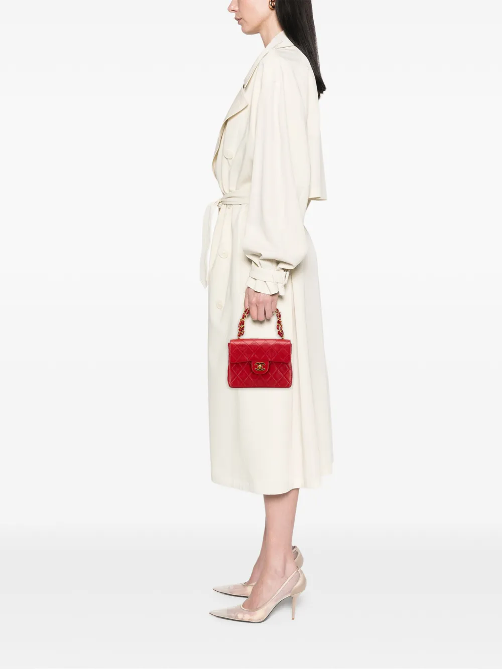 Pre-owned Chanel 1986-1988 Micro Classic Lambskin Belt Bag In Red