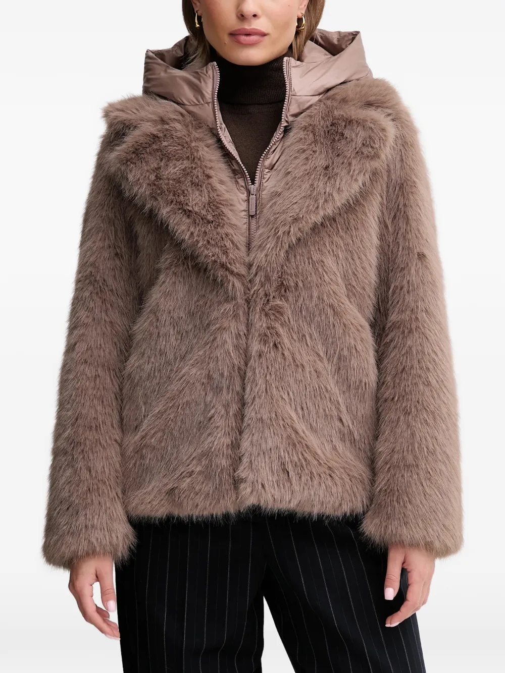 bomboogie Paris hooded faux-fur jacket - Marrone