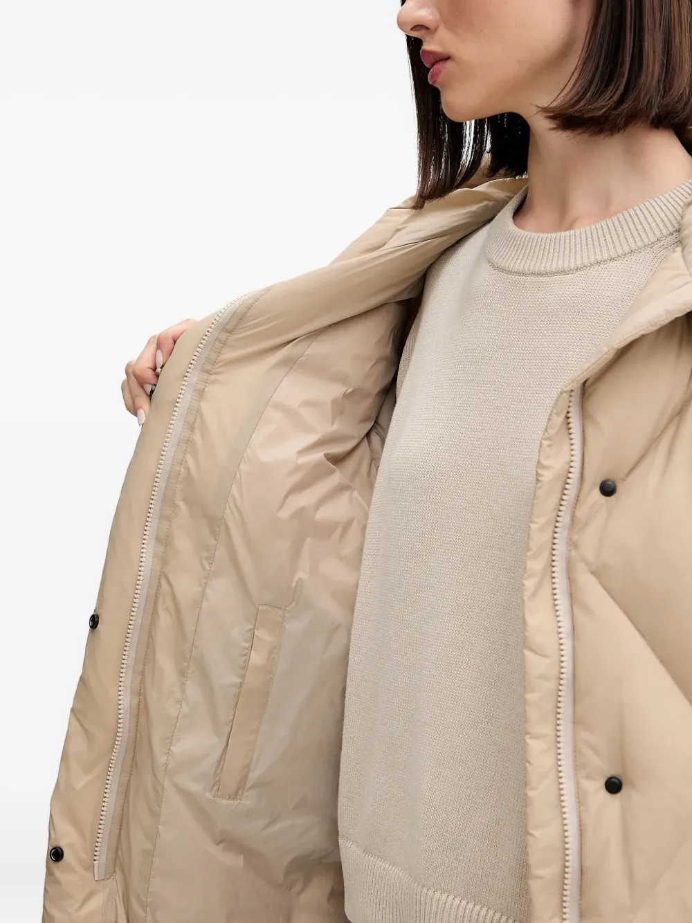 Bomboogie Quilted Hooded Coat In Neutral