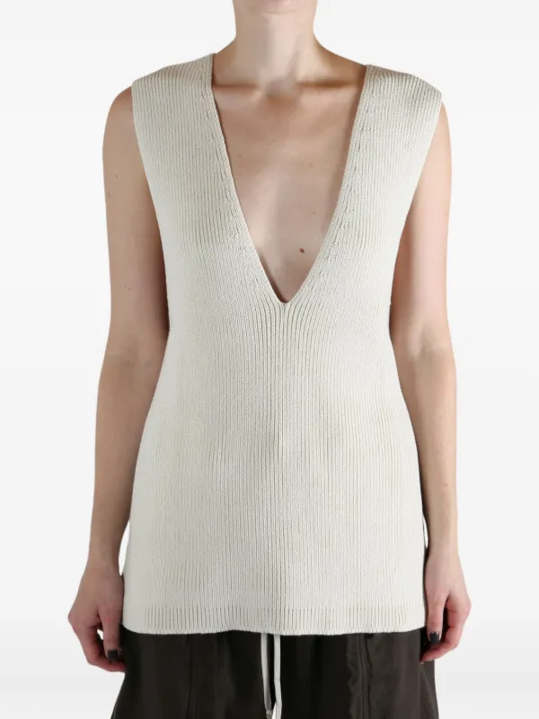 RICK OWENS 24AW Vネックロング丈ノースリーブトップス Rick Owens Vネックトップ | ニュートラル | FARFETCH JP