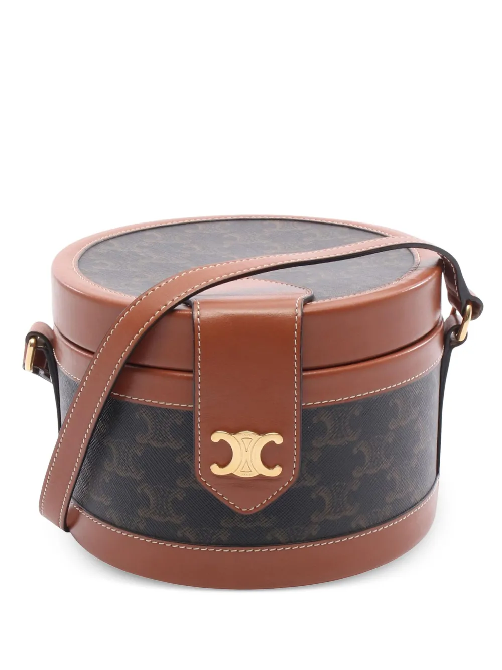 Celine Pre-Owned 2018-2025 Medium Triomphe Coated Canvas Tambour crossbody bag | Brown | Image 1