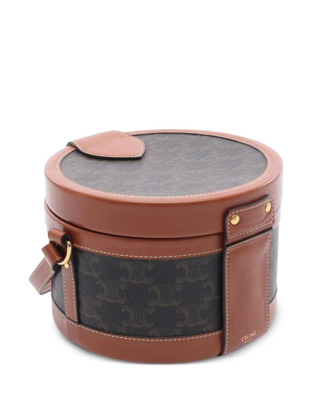 Pre-owned Celine 2018-2025 Medium Triomphe Coated Canvas Tambour Crossbody Bag In Brown
